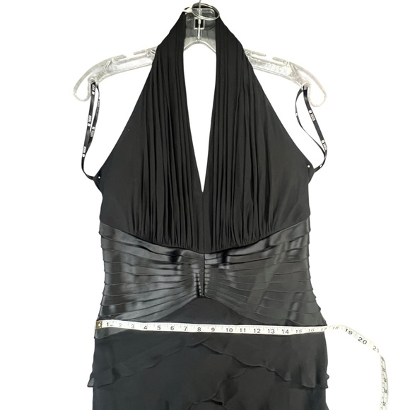 Tadashi Shoji Y2K Halter Dress 12 Black Silk Tiered Layer Cocktail Gown Romantic - Picture 11 of 16